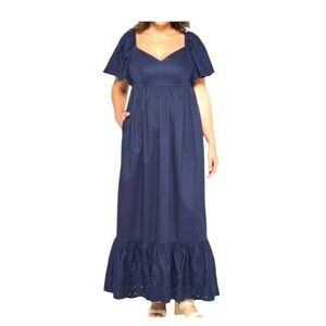 En Saison Cotton Eyelet Detail Flutter Sleeve Poplin Maxi Dress Size 2X NWT